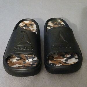 Reebok Black Men's Slide Sandals with Brown & Tan Camo Footbeds